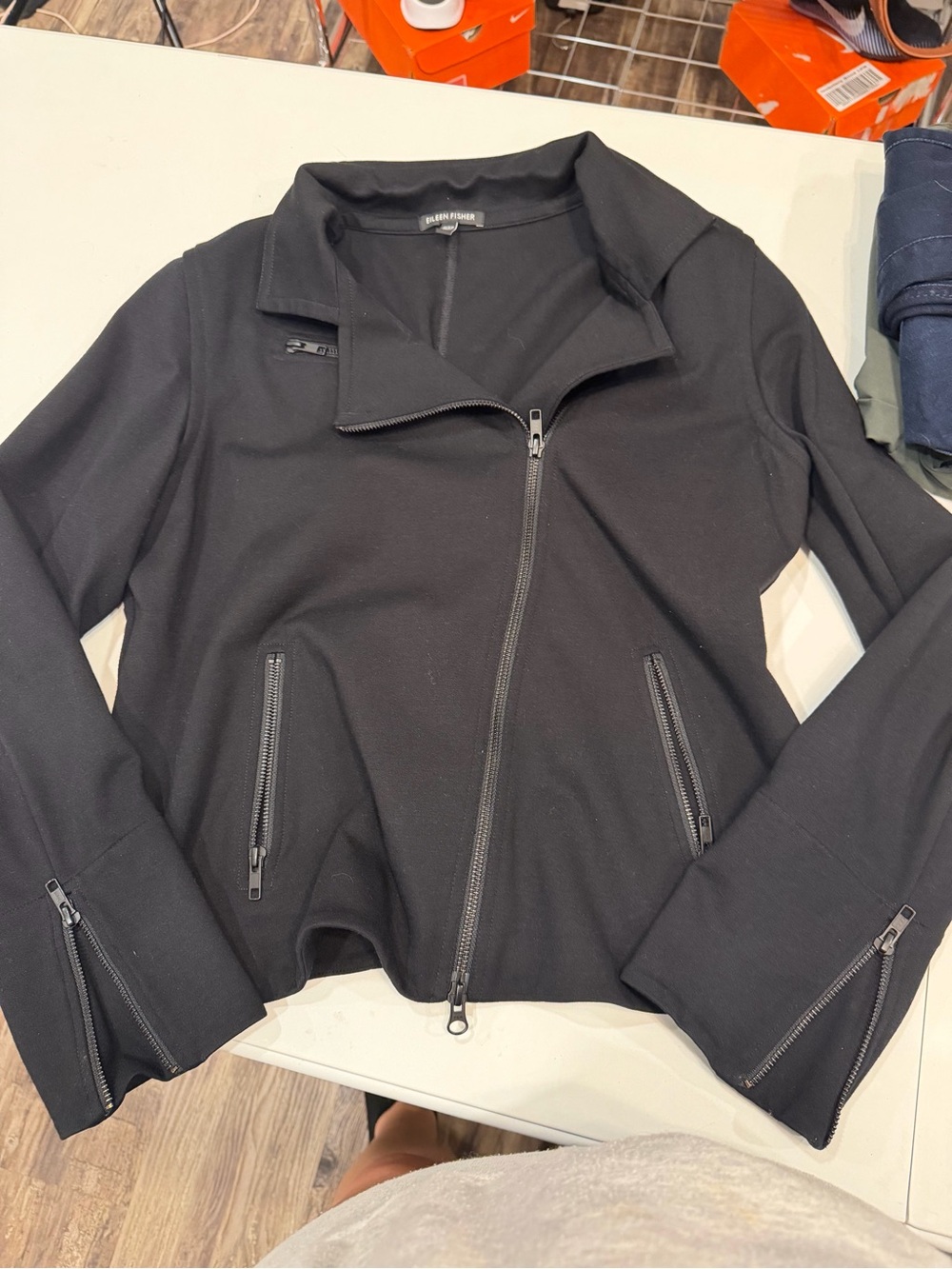 Eileen Fisher Black Asymmetrical Zip Jacket